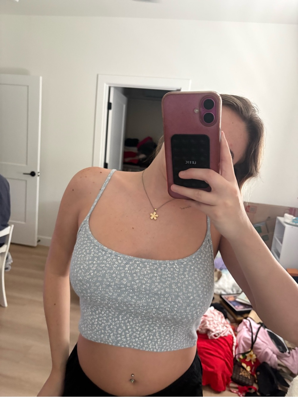 Brandy Melville Light Blue Floral Cropped Cami Tank